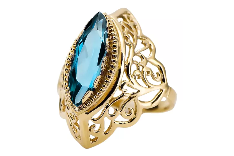 Pierścionek Akwamaryn 14k żółte złoto Styl Vintage vrc017y